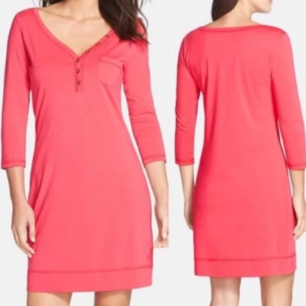 Lilly Pulitzer Palmetto Dress Size M Island Coral Pink Henley V Neck Shirtdress - Picture 4 of 15